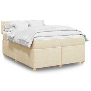 Imagine vidaXL Pat box spring cu saltea, crem, 140x200 cm, textil