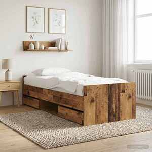 Imagine vidaXL Cadru de pat cu sertar cu headboard Lemn vechi Lemn prelucrat