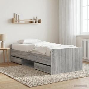 Imagine vidaXL Cadru de pat cu sertar cu headboard Sonoma gri Lemn prelucrat
