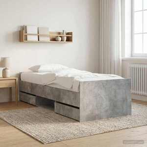 Imagine vidaXL Cadru de pat cu sertar cu headboard Gri Beton Lemn prelucrat