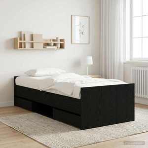 Imagine vidaXL Cadru de pat cu sertar cu headboard Stejar Negru Lemn prelucrat