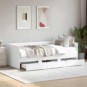 Imagine vidaXL Daybed cu sertar cu headboard cu depozitare Alb Lemn prelucrat