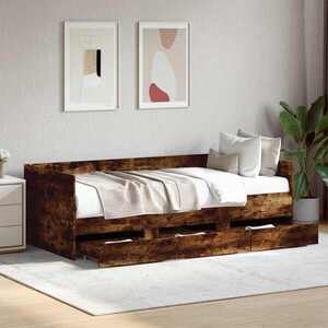 Imagine vidaXL Daybed cu sertar cu headboard Stejar fumuriu Lemn prelucrat