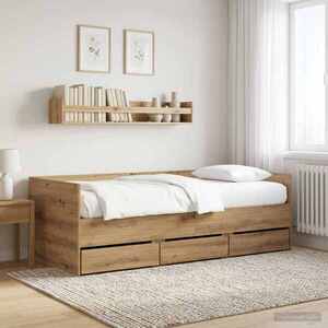 Imagine vidaXL Daybed cu sertar cu headboard Stejar artizanal Lemn prelucrat