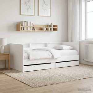 Imagine vidaXL Daybed cu sertar cu raft cu headboard Alb Lemn prelucrat