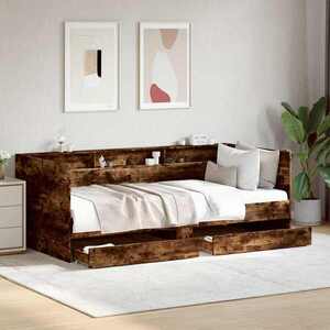 Imagine vidaXL Daybed cu sertar cu raft Stejar fumuriu Lemn prelucrat