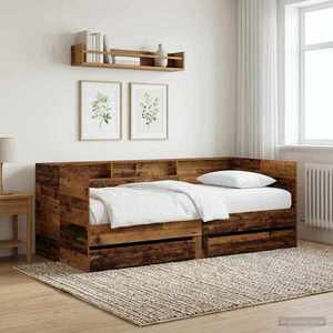 Imagine vidaXL Daybed cu sertar cu raft cu headboard Lemn vechi Lemn prelucrat