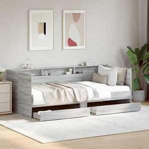 Imagine vidaXL Daybed cu sertar cu raft cu headboard Sonoma gri Lemn prelucrat