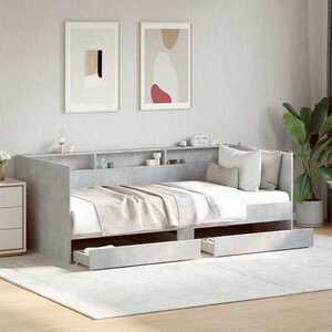 Imagine vidaXL Daybed cu sertar cu raft cu headboard Gri Beton Lemn prelucrat
