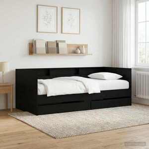 Imagine vidaXL Daybed cu sertar cu raft Stejar Negru Lemn prelucrat