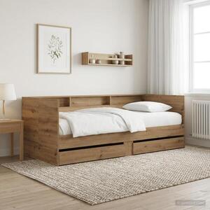 Imagine vidaXL Daybed cu sertar cu raft Stejar artizanal Lemn prelucrat