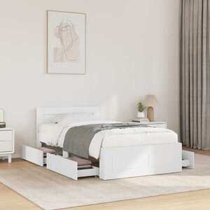 Imagine vidaXL Cadru de pat cu sertar cu headboard 2 buc. Alb Lemn prelucrat