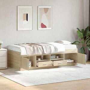 Imagine vidaXL Cadru de pat cu depozitare cu sertar Stejar Sonoma 80 x 200 cm