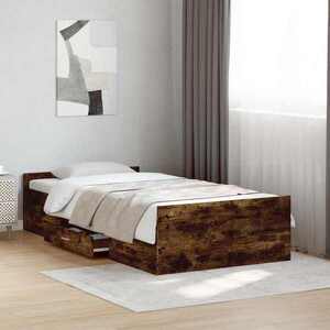 Imagine vidaXL Cadru de pat cu depozitare cu sertar Stejar fumuriu 80 x 200 cm