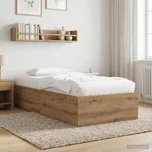 Imagine vidaXL Cadru de pat la sol Stejar artizanal 80 x 200 cm Lemn prelucrat