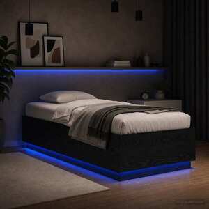 Imagine vidaXL Cadru de pat cu LED Stejar Negru 80 x 200 cm Lemn prelucrat