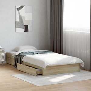 Imagine vidaXL Cadru de pat cu depozitare cu sertar Stejar Sonoma 80 x 200 cm