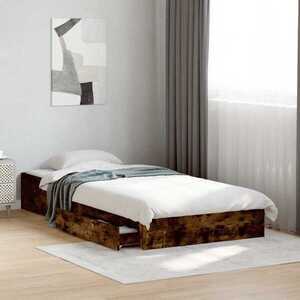 Imagine vidaXL Cadru de pat cu depozitare cu sertar Stejar fumuriu 80 x 200 cm