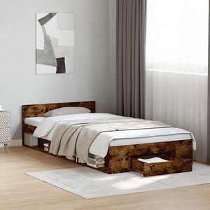 Imagine vidaXL Cadru de pat cu depozitare cu sertar Stejar fumuriu 80 x 200 cm