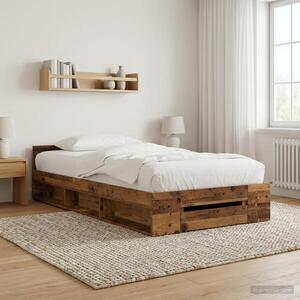 Imagine vidaXL Cadru de pat cu depozitare cu sertar Lemn vechi 80 x 200 cm