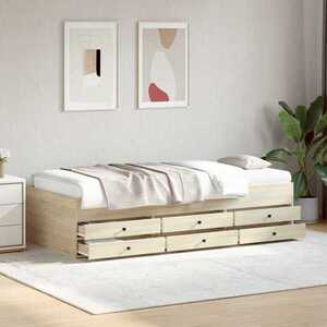 Imagine vidaXL Cadru de pat cu depozitare cu sertar Stejar Sonoma 80 x 200 cm
