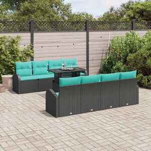 Imagine vidaXL Set de canapele pentru grădină 9 buc. Negru Poli Rattan