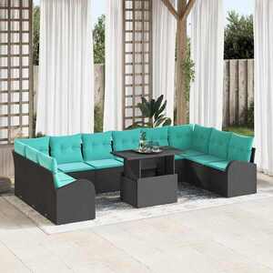 Imagine vidaXL Set de canapele pentru grădină 11 buc. Negru Rattan poli