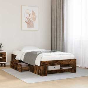 Imagine vidaXL Cadru de pat cu depozitare cu sertar Stejar fumuriu 80 x 200 cm