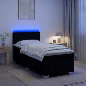 Imagine vidaXL Pat boxspring cu saltea cu benzi LED Negru 90 x 200 cm Țesătură
