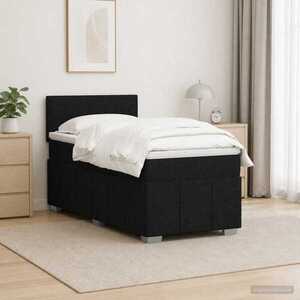 Imagine vidaXL Pat boxspring cu saltea cu benzi LED Negru 90 x 200 cm Țesătură