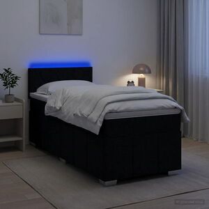 Imagine vidaXL Pat boxspring cu saltea cu benzi LED Negru 90 x 200 cm Țesătură