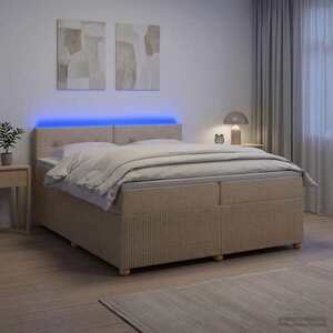 Imagine vidaXL Pat boxspring cu saltea cu benzi LED Crem 200 x 200 cm Țesătură