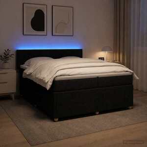 Imagine vidaXL Pat boxspring cu saltea Negru 200 x 200 cm Țesătură