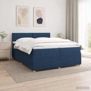 Imagine vidaXL Pat boxspring cu saltea albastru 200 x 200 cm Țesătură
