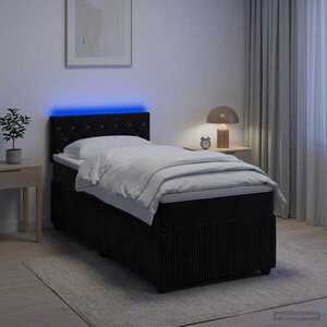 Imagine vidaXL Pat boxspring cu saltea cu benzi LED Negru 80 x 200 cm Catifea