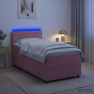 Imagine vidaXL Pat boxspring cu saltea cu benzi LED Roz 80 x 200 cm Catifea