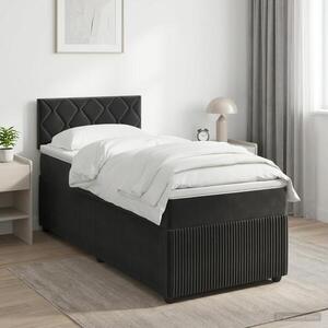Imagine vidaXL Pat boxspring cu saltea cu benzi LED Negru 80 x 200 cm Catifea