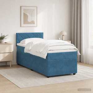 Imagine vidaXL Pat boxspring cu saltea albastru 90 x 190 cm Catifea