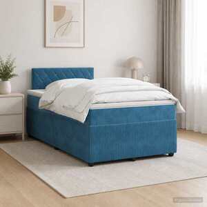 Imagine vidaXL Pat boxspring cu saltea albastru 120 x 200 cm Catifea