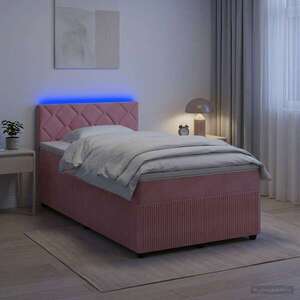 Imagine vidaXL Pat boxspring cu saltea cu benzi LED Roz 120 x 200 cm Catifea