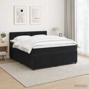 Imagine vidaXL Pat boxspring cu saltea cu benzi LED Negru 140 x 190 cm Catifea