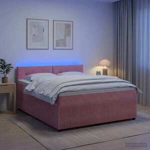 Imagine vidaXL Pat boxspring cu saltea cu benzi LED Roz 140 x 190 cm Catifea