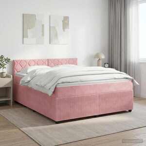 Imagine vidaXL Pat boxspring cu saltea cu benzi LED Roz 180 x 200 cm Catifea