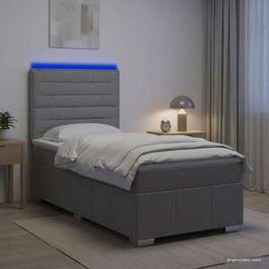 Imagine vidaXL Pat cu arcuri LED și saltea Gri deschis 100 x 200 cm Țesătură