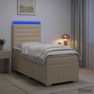 Imagine vidaXL Pat cu arcuri LED și saltea Crem 100 x 200 cm Țesătură
