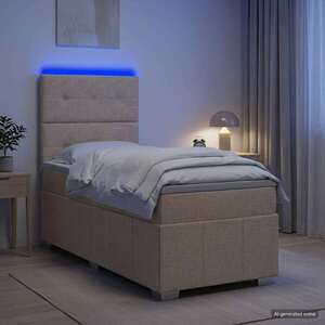 Imagine vidaXL Pat cu arcuri LED și saltea Crem 100 x 200 cm Țesătură