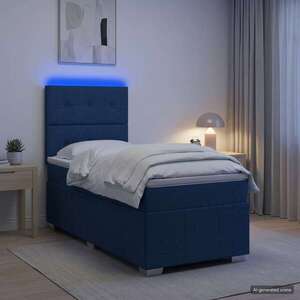 Imagine vidaXL Pat cu arcuri LED și saltea albastru 100 x 200 cm Țesătură