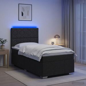 Imagine vidaXL Pat cu arcuri LED și saltea Negru 100 x 200 cm Țesătură