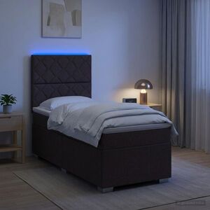 Imagine vidaXL Pat cu arcuri LED și saltea Maro închis 100 x 200 cm Țesătură