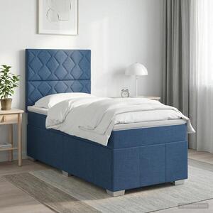 Imagine vidaXL Pat cu arcuri LED și saltea albastru 100 x 200 cm Țesătură